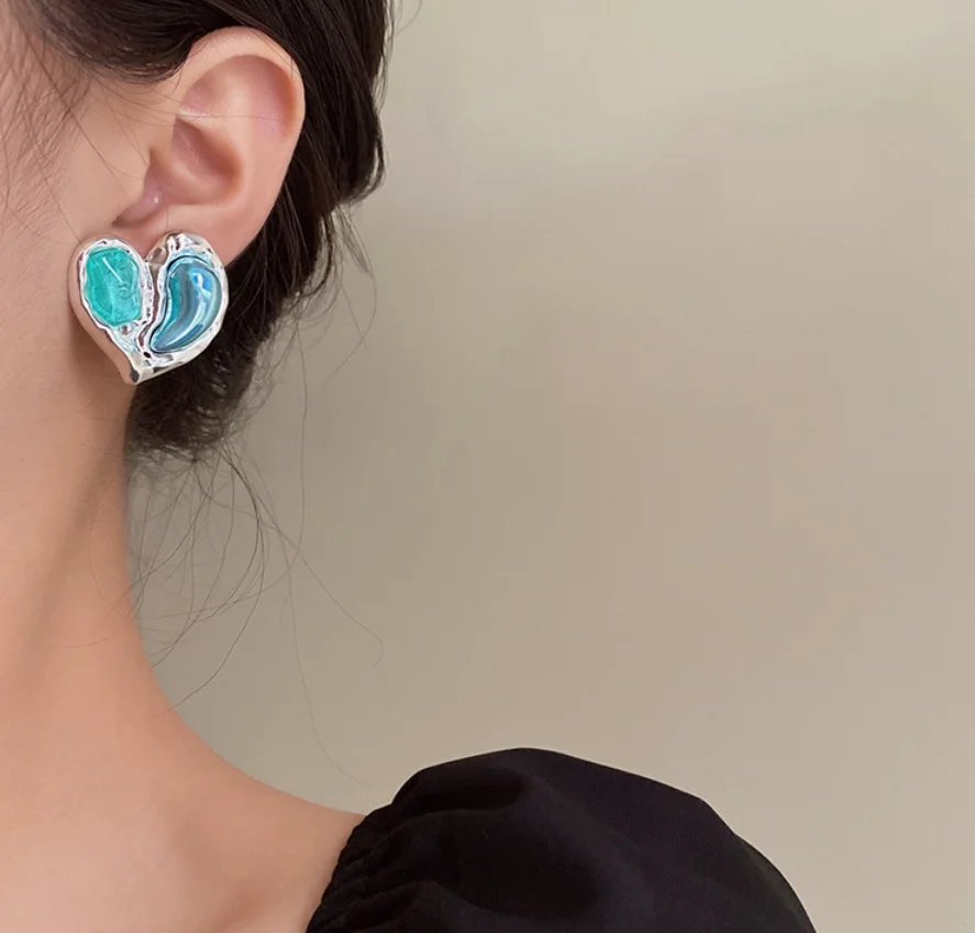 2022 new trend S925 silver needle Acrylic Crystal Green Heart alloy Earrings for women Fashion Jewelry