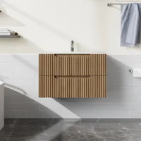 30” Wall Mounted Bathroom Vanity with Sink Floating Bathroom Cabinet Sink Combo, Soft-Close System, 2 Extra Big Drawers, Walnut 2