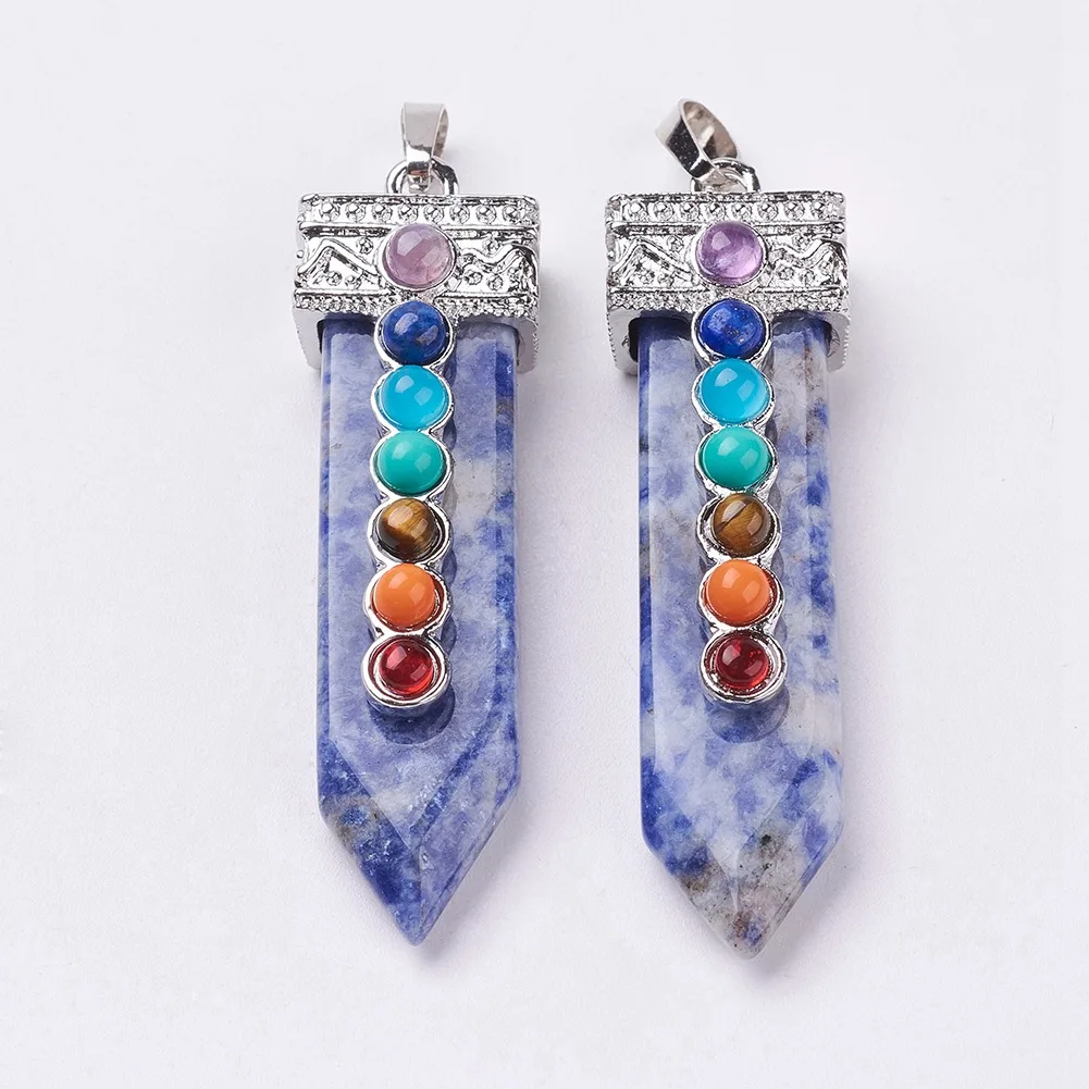 5pcs Synthetic & Natural Mixed Stone Sword Shape Chakra Big Pendants for DIY Necklace Jewelry Making Accessories