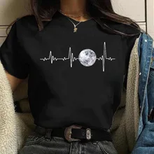 

2022 New Women's T-shirt Casual Round Neck Harajuku Moon T-shirt Lunar Eclipse Printed Summer Oversized T-shirt Female Black Top