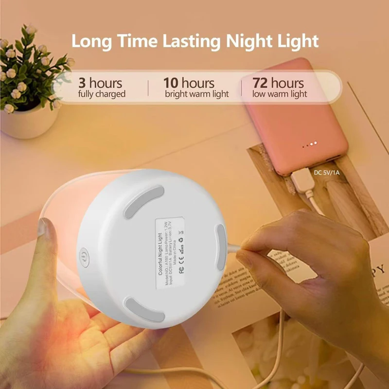 Sleep Simulation Sunrise Wake-Up Alarm Clock Light, Simple And Silent Touch Bedside Portable Light, USB Rainbow Night Light