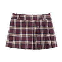 Winter new women's clothing European and American leather effect checkered lapel jacket checkered wide pleated skirt pants set - Image 3