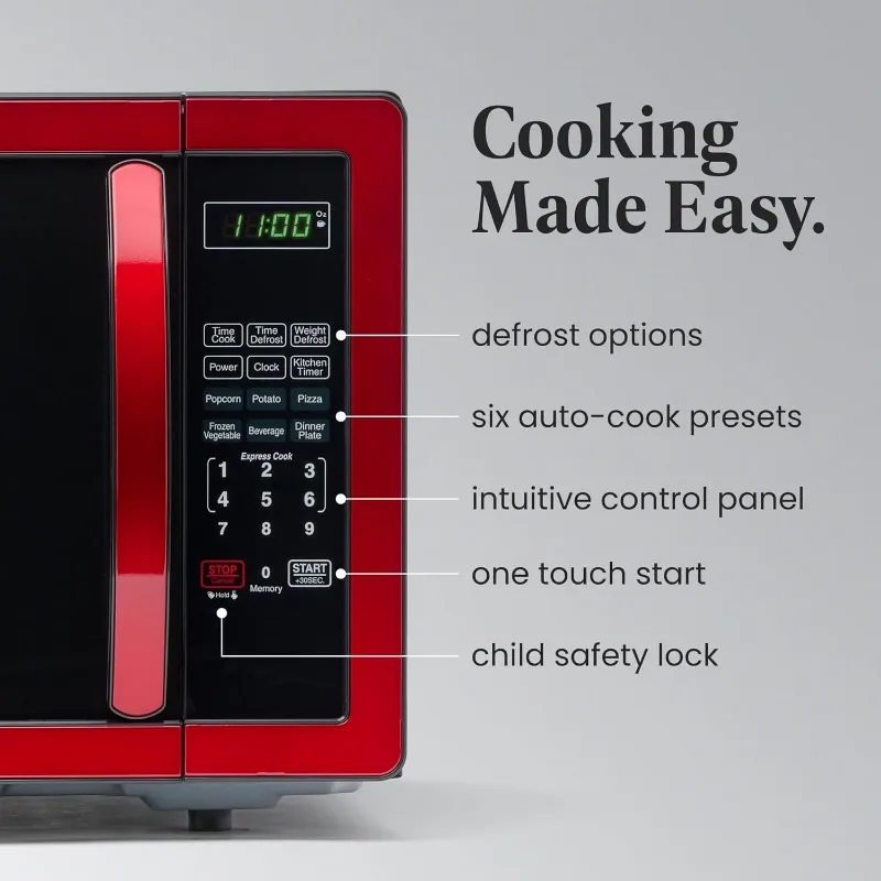 Farberware Countertop Microwave 1000 Watts, 1.1 cu ft. Microwave Oven With LED Lighting and Child Lock - Easy Clean Metallic Red 3