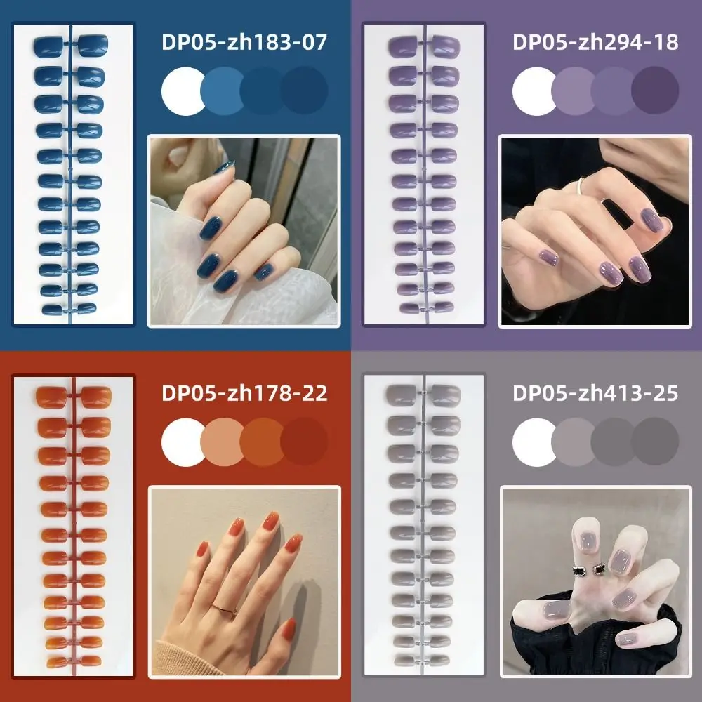 

24pcs Detachable Short Square Head False Nails Solid Color Glossy Wearable Fake Nails New Nail Tips for Women