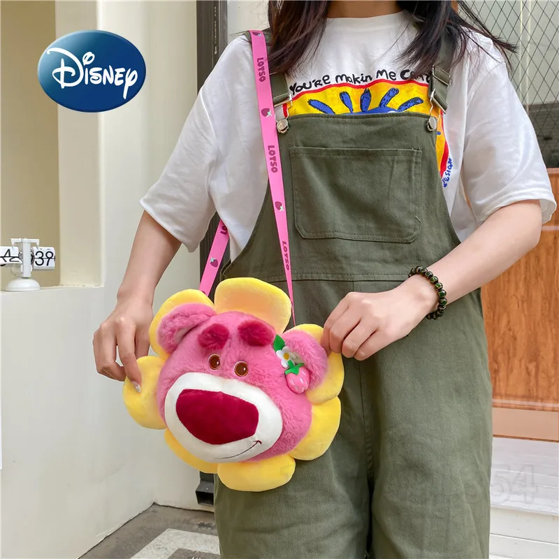 Disney Strawberry Bear 2022 New Plush Oblique Bag Cartoon Cute Girl Plush Shoulder Bag Fashion Trend Girl Plush Doll Handbag