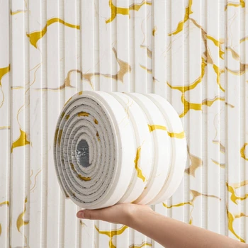 วอลเปเปอร์โฟมกันกระแทกแบบมีกาวในตัว ตกแต่งบ้าน 3 มิติ แผ่นผนัง PVC แบบลอกและติด สำหรับตกแต่งผนังห้องนอน 10