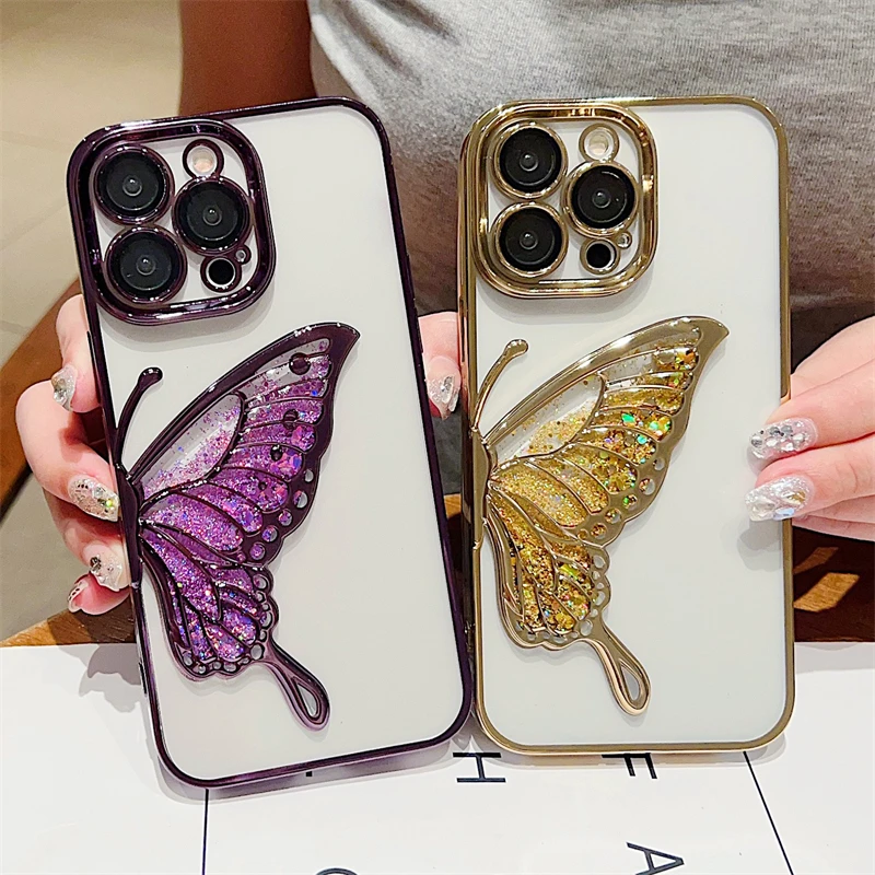 Cover telefono trasparente farfalla 3d glitter antiurto_voghion.com