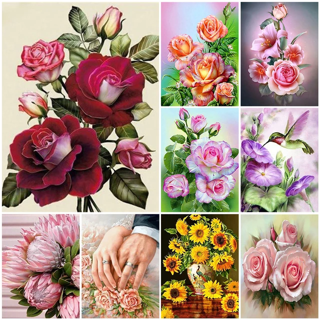 Diamond Painting Flowers Cross Stitch Set Embroidery Mosaic Picture  Rhinestone - Diamond Painting Cross Stitch - Aliexpress