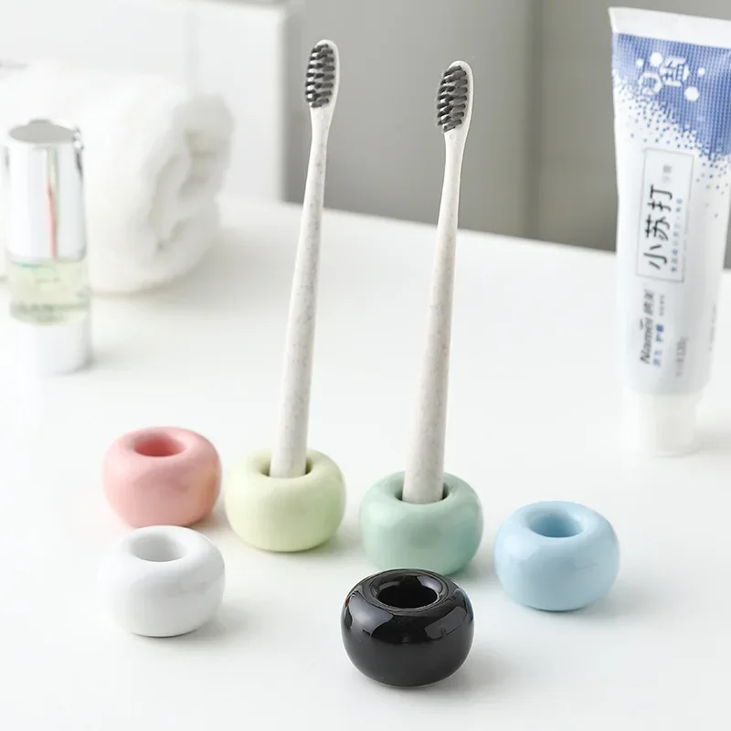 

Macaron Colors Ceramic Toothbrush Holder Bathroom Storage Accessories Toiletries Shower Tooth Brush Stand Shelf