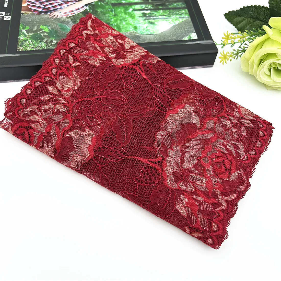 3y/lot 22.50cm Red Gold Stretch Elastic Lace 1