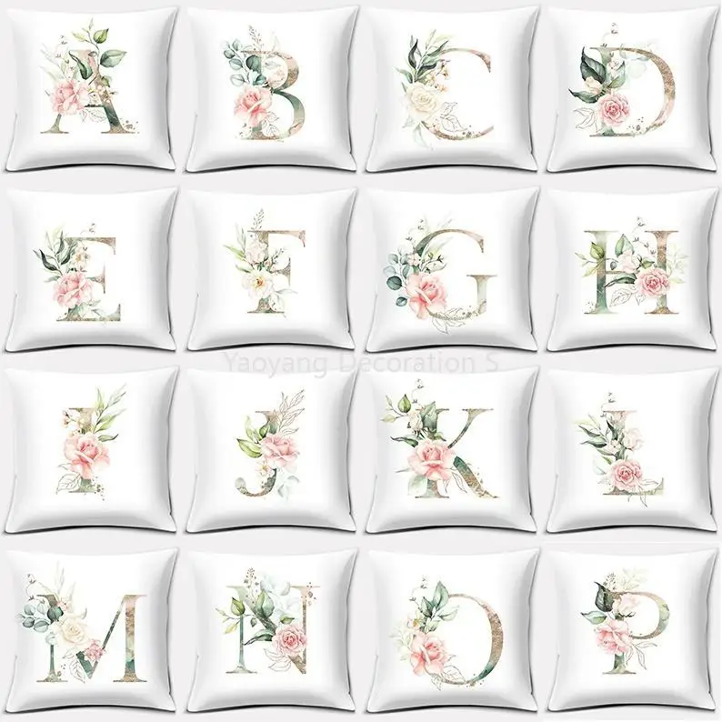 

Green Flower Letter Series Pillow Gift Home Office Decoration Pillow Bedroom Sofa Car Cushion Cover Pillowcase