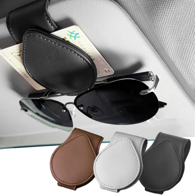 Leather Car Sunglasses Clip Sun Visor Glasses Holder Mount Fastener