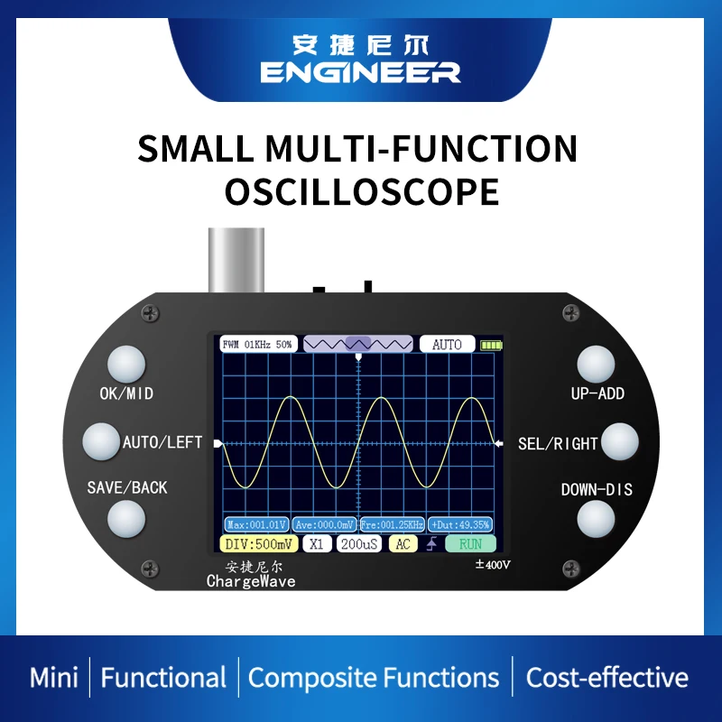 Mini Handheld Digital Oscilloscope 2.5MHz Sample Rate 500KHz Bandwidth Support AUTO 80Khz PWM for Electronic Repair DIY 2