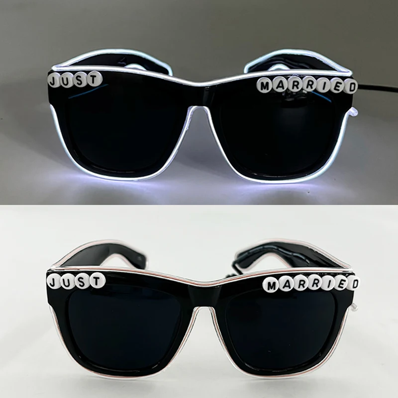LED Herzförmige Sonnenbrille 'Just Married' Leuchtende Brille für Brautparty Hochzeitsdekorationen Geschenk für Frischvermählte – Detail 9