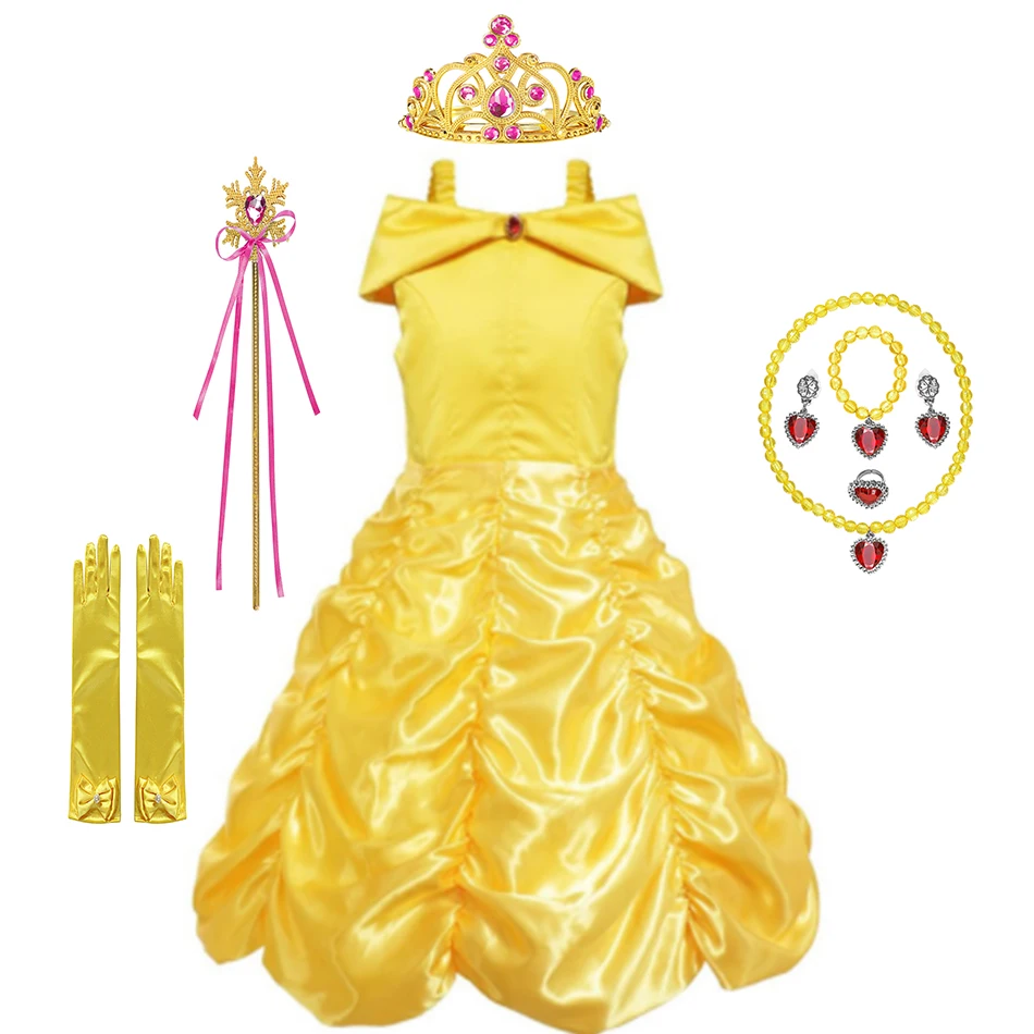 cute baby dresses online Cosplay Belle Princess Dress Girls Dresses for Beauty and the Beast Kids Party Clothing Magic Stick Crown Gloves Children Costum newborn baby girl skirt