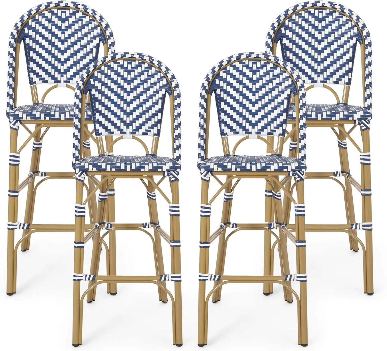 

Christopher Knight Home 314449 Kinner Outdoor Barstool, Navy Blue + White + Bamboo Print Finish