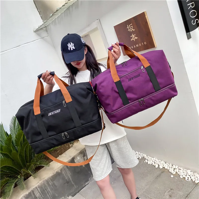 Bolsas de viaje de moda para hombres y mujeres, bolsa deportiva de gran capacidad, impermeable, fin de semana, bolso de mensajero femenino, seco y húmedo