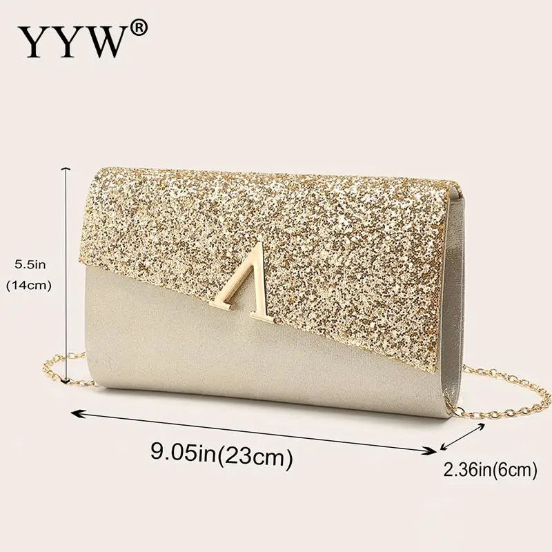 Sequins Women's Envelope Evening Purse Bridal V Clutch Party Prom Wedding Envelope Handbag Lady Shoulder Messenger Bags Wallet
