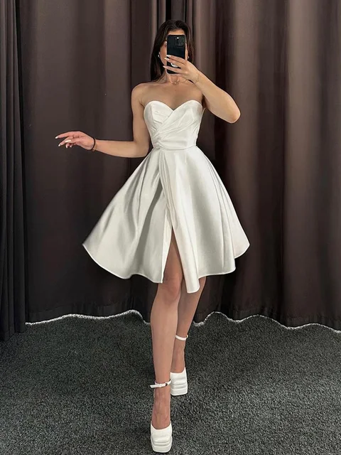 Simples vestidos de casamento curtos 2025 querida a linha cetim