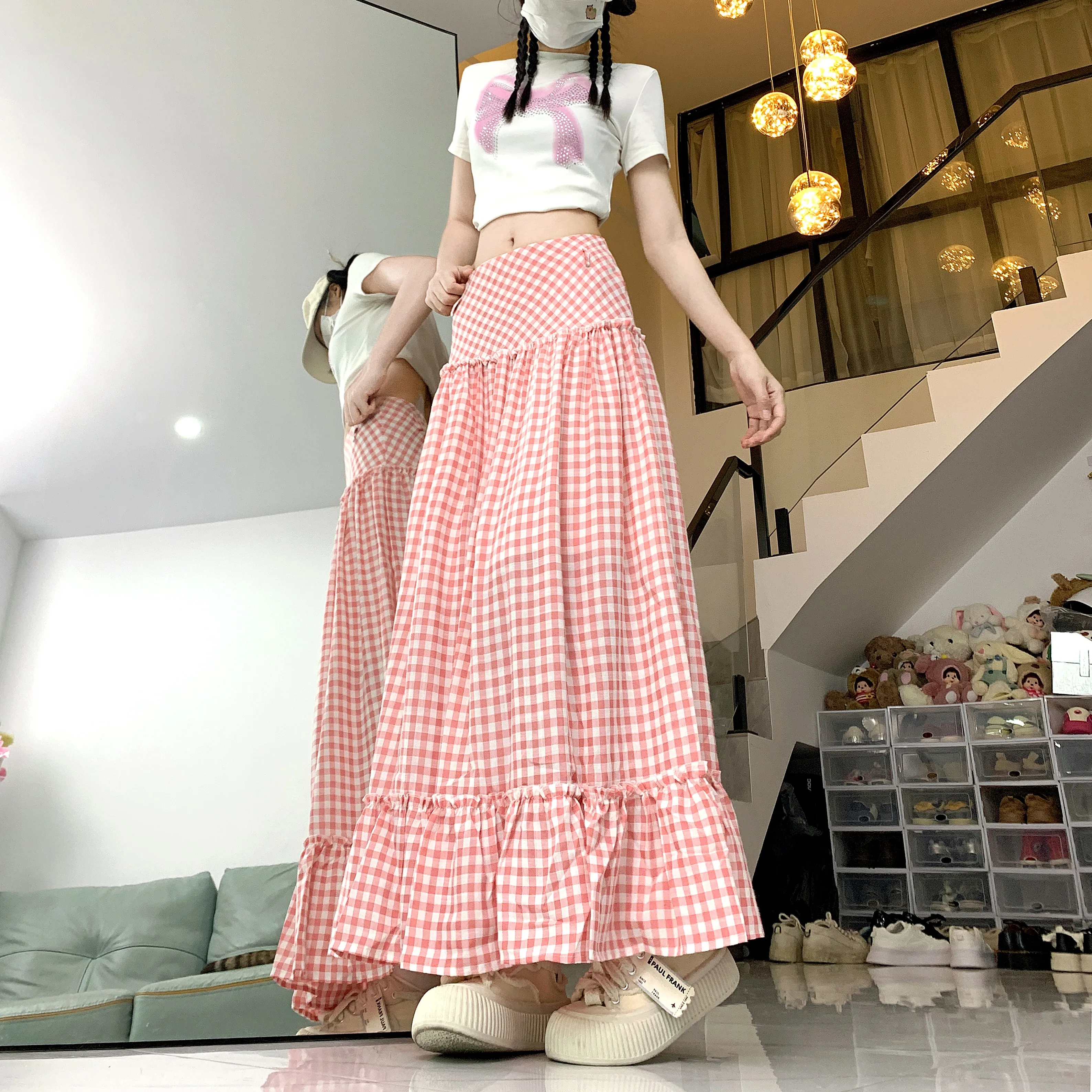 

Women Pink A-Line Plaid Skirt Y2k Long Skirts Harajuku Vintage Streetwear 90s Aesthetic Skirt 2000s Fashion Clothes Summer 2024