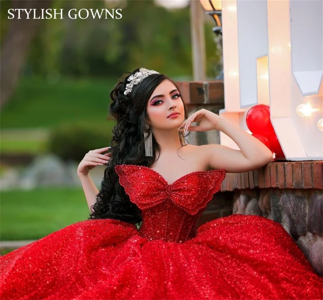 Borboleta Vermelha 3D Vestidos Princesa Quinceanera Vestido De