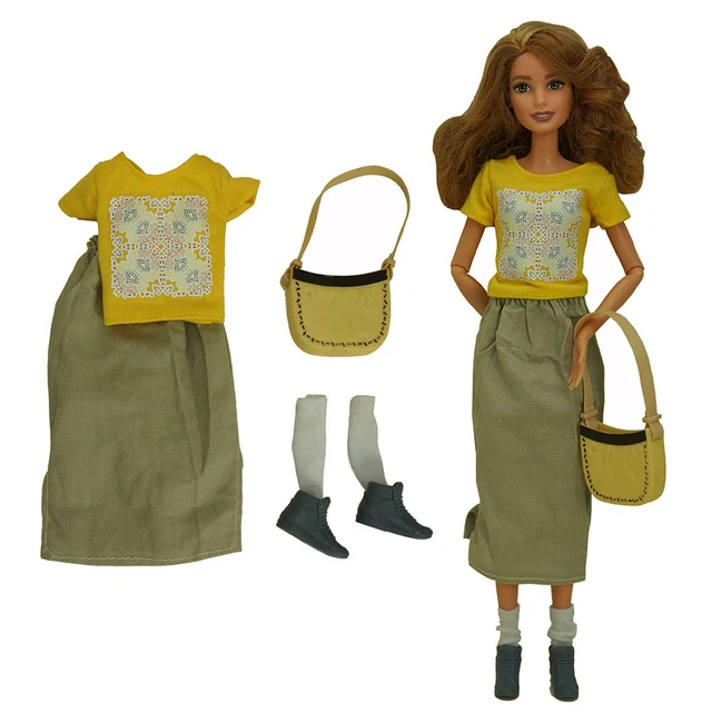 Fashion Outfits For Barbie Doll Clothes Set For Barbie Shirt Pants Shoes Glasses Crown Purse Hat Toys 1/6 Dolls Accessories No.25 set