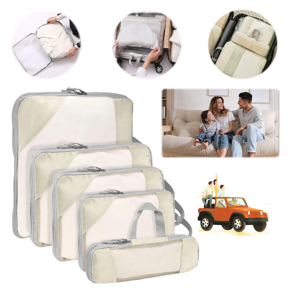 5Pcs Travel Organizer Bag with Handle Lightweight Suitcase Large Capacity Travel Duffel Bag Outdoor Hiking Camping Picnic Bag