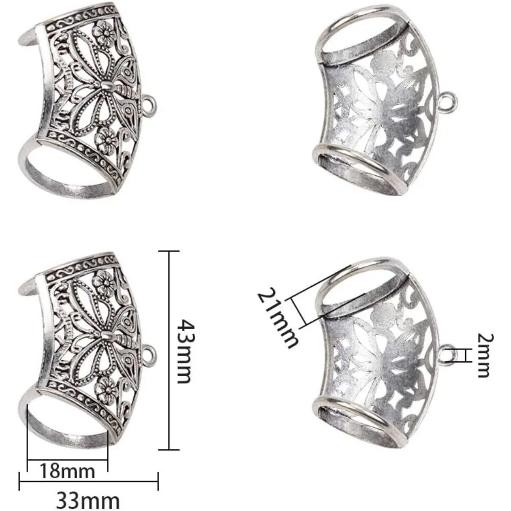 UNICRAFTALE 10 Pezzi Maglie Porta Sciarpa In Lega - Tubolari Curvi Con Motivo Farfalla, Stile Tibetano, Argento Antico, Per Creazione Gioielli Fai-da-Te - 2