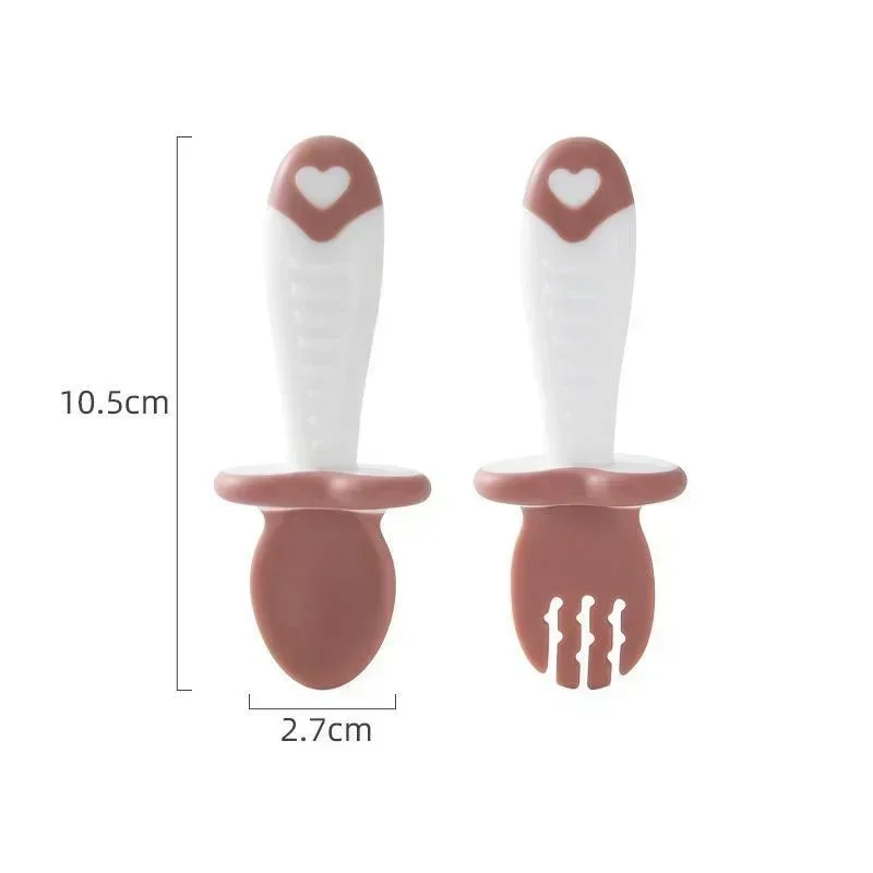Baby Spoon Fork Silicone Children's Tableware Set Feeding Baby Tableware Learning Spoon Set Short Simple Spoon