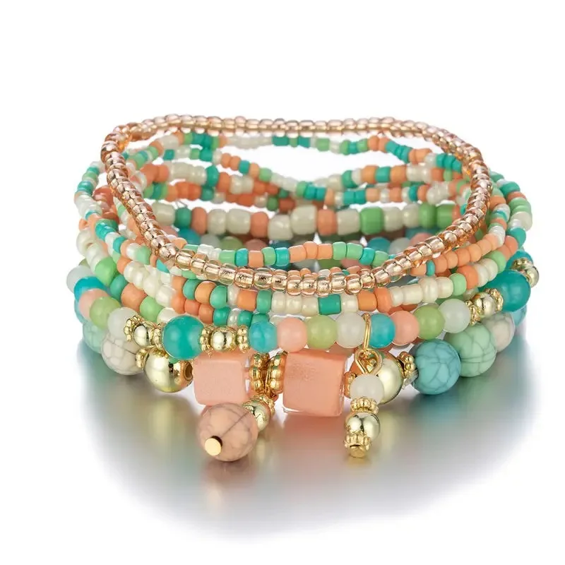 Bohemian Charm Beads Multilayer Bracelets & Bangles for Women Handmade Turquoises Beads Bracelet Femme Beach Jewelry