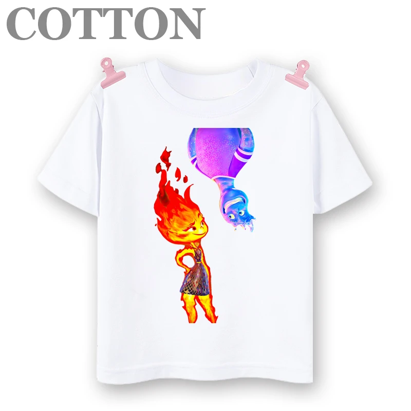 thumbnail image 1 of Camiseta de algodón de manga corta con estampado de dibujos animados para niños y bebés de Disney Elemental Wade Ripple y Embe Anime de moda de verano, 1 of 5