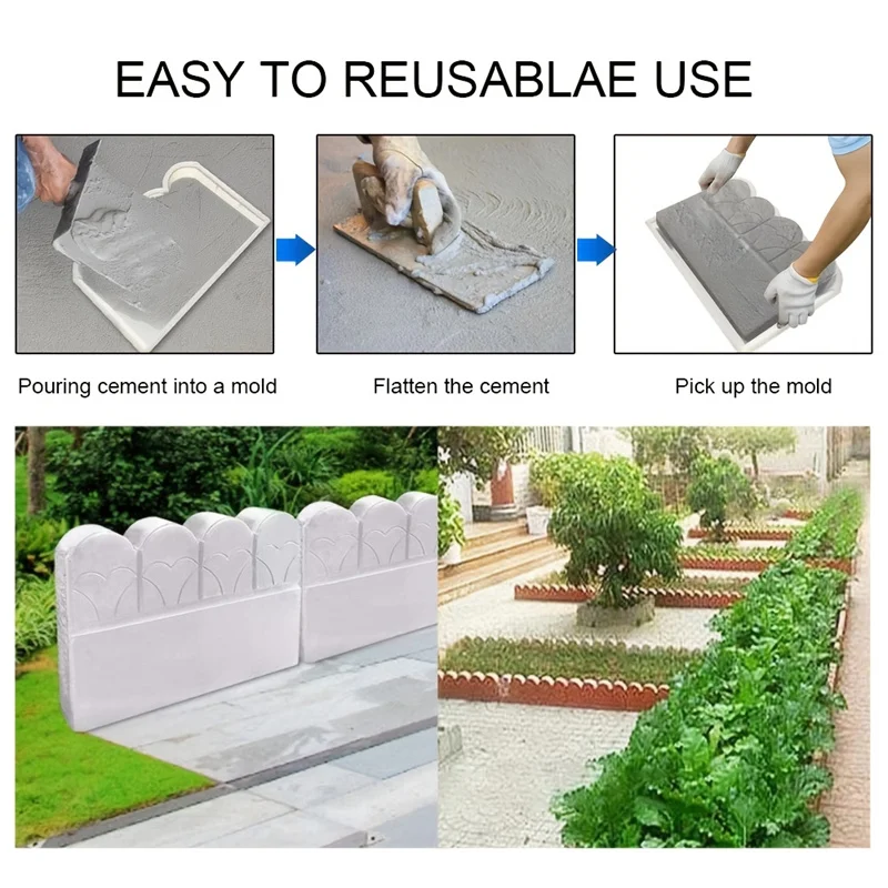 Reusable Concrete Mold 40x25x5cm Courtyard Garden Small Fence Model DIY Paving Mould Home Garden Floor Road Accessories 1pc concrete molds,garden path molds