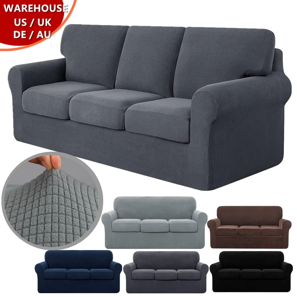 Plain Solid Thick Sofa Cover Elastic Polar Fleece Sofa Covers For