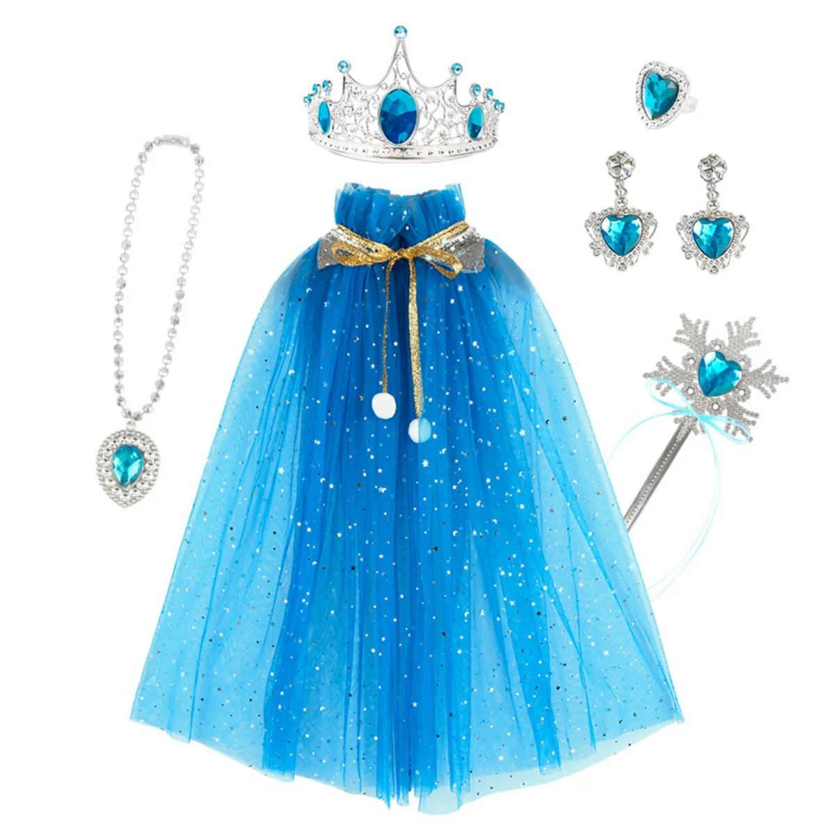 Princess Cape Set 7PCS Girls Princess Cloak with Tiara Crown, Wand for Little Girls Dress up Toy,Helloween,birthday,Xmax gift