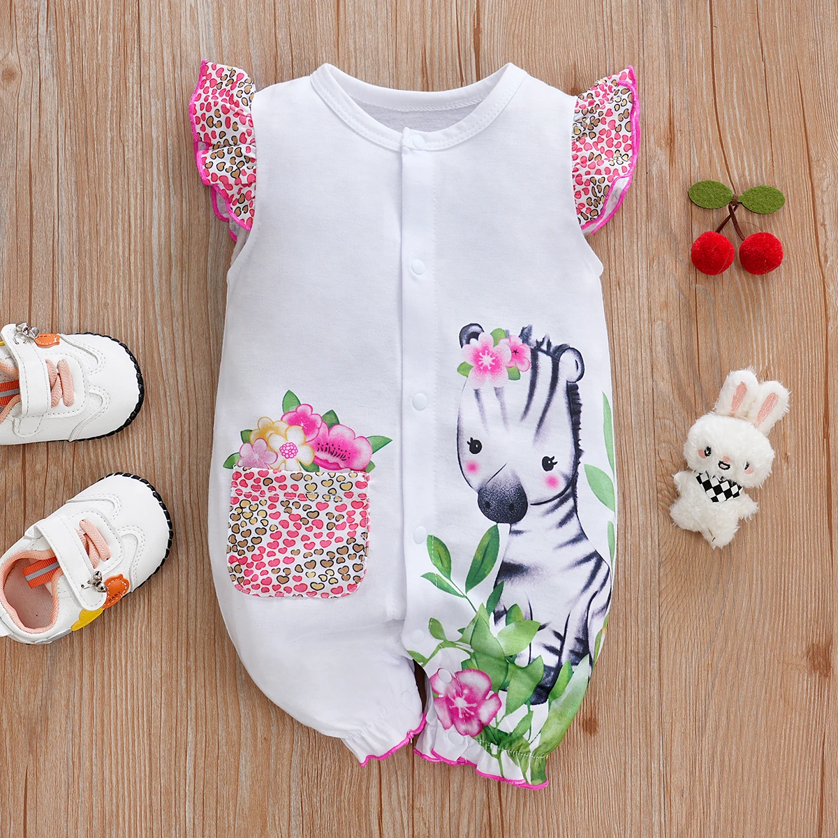 Casual Zebra Yellow Baby Romper