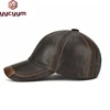 Men Real Cowhide Leather Earlap Caps Male Fall Winter 100% Real Cow Leather Hats New Casual Real Leather Outdoor Baseball Cap 1