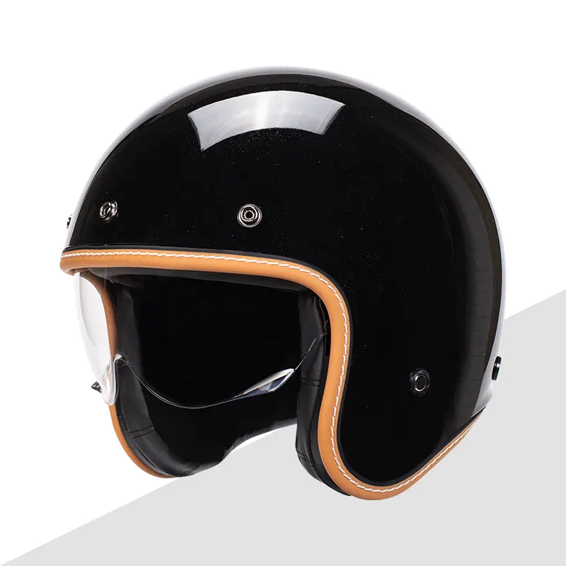 

Gloss Black Retro Open Face 3/4 Jet Motorbike Helmets Vintage Bike Chopper Capacete De Moto Cascos Scooter Men Women DOT ECE