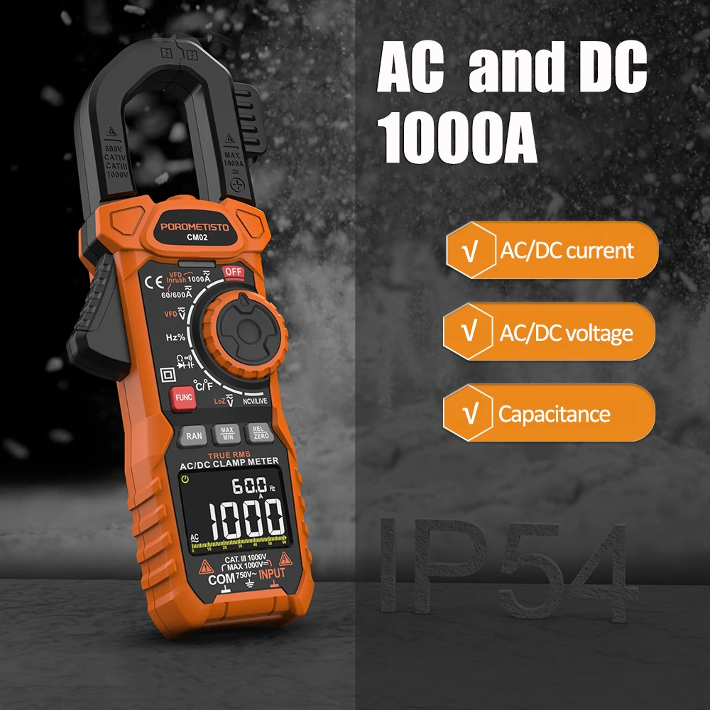 

Токоизмерительные клещи 1000A 1000V AC DC True RMS автоматический выбор диапазона Цифровой токоизмеритель клещи Тестер емкости температуры Ом Гц
