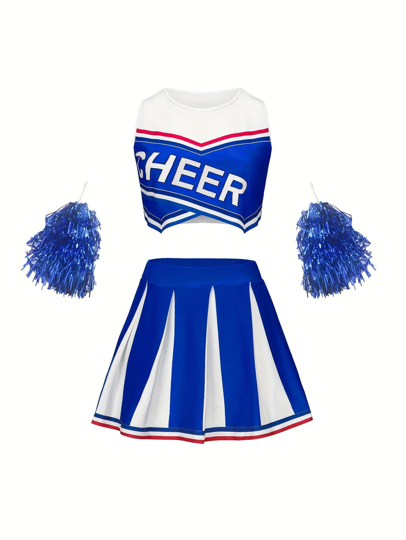 Sleeveless Cheerleader Short Skirt Set Girls Kids Holiday Party Cute Homecoming Season Sports Performance Costume Send Pom Pom