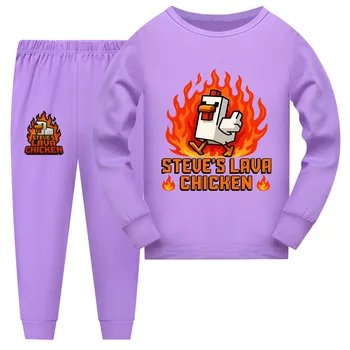 STEVE 'S LAVA CHICKEN Cartoon Kids Clothes Baby Girls Pajama Set Fashion Boys Long Sleeve Pyjamas Children Sleepwear Suit 2