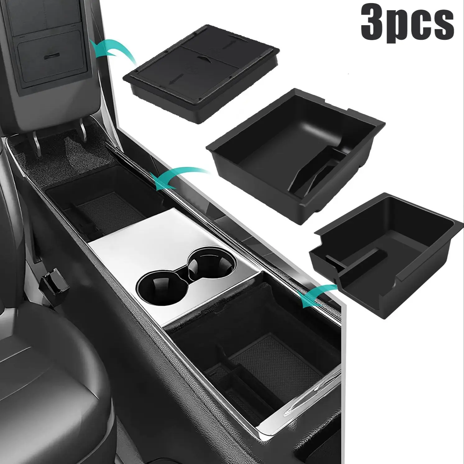 3PCS Armrest Hidden Storage Box for Tesla Model 3 Model Y Center Console Organizer Accessories ABS