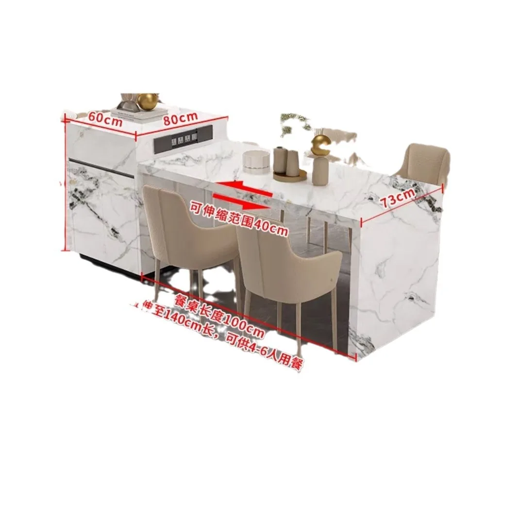 Rock slab island dining table integrated retractable household open kitchen multi-functional island light luxury finished