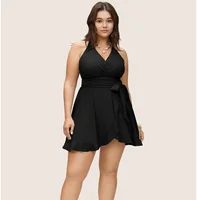 Plus Size One Piece Swimsuit Women Solid Swimwear Tummy Control Bathing Suits Bandage Cover Up Swim Dress - Image 4