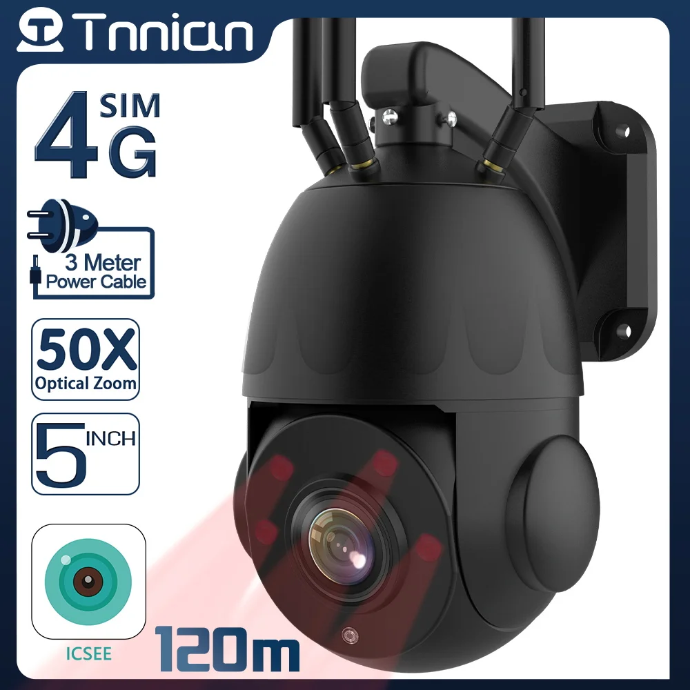 

Tnnian 4K 8MP Metal 4G SIM Camera 50X Optical Zoom AI Human Tracking 120M Night Vision WIFI Security Surveillance Camera iCsee