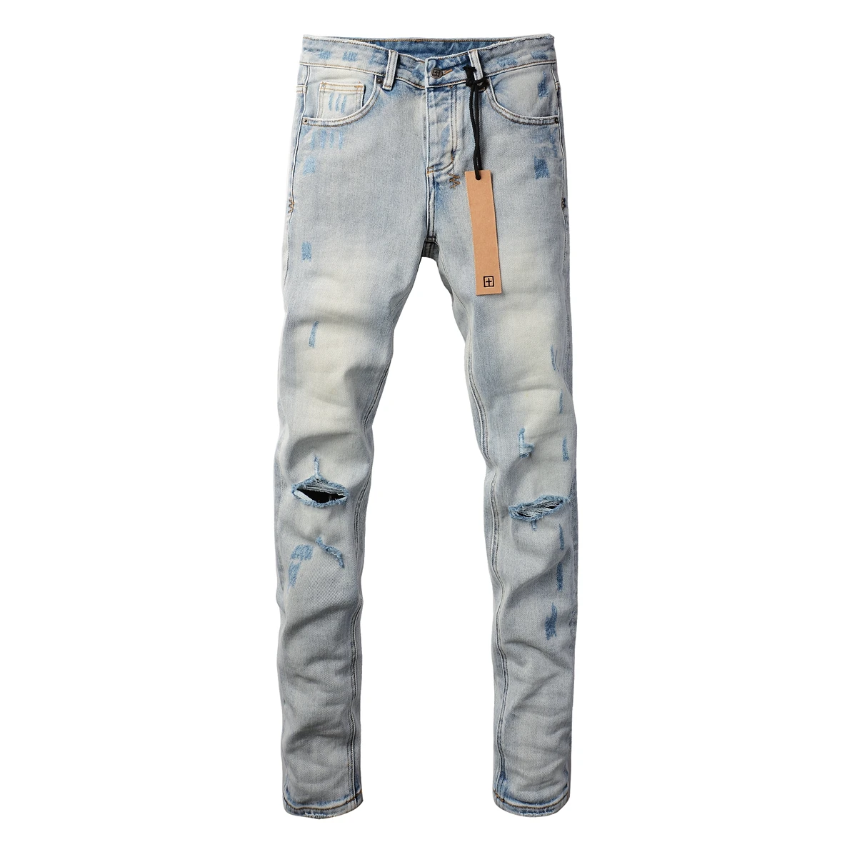Light blue classic jeans men's High street slim stretch washed wear-resistant ripped jeans 3006