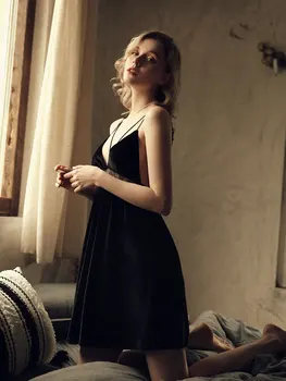 Alternative view of "Anaya" Velvet V-Neck Backless Nightgown