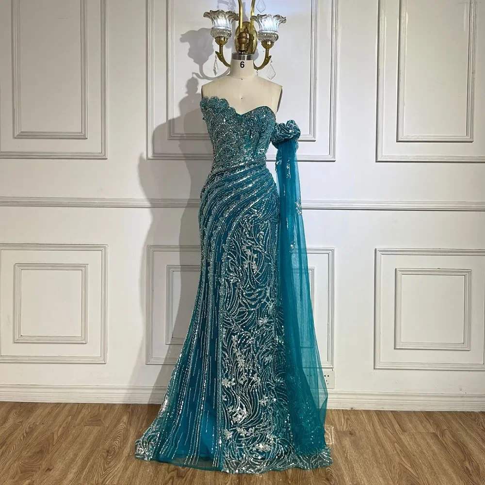 Serene-Hill-Arabic-Blue-Strapless-Yellow-High-Split-Mermaid-Beaded ...