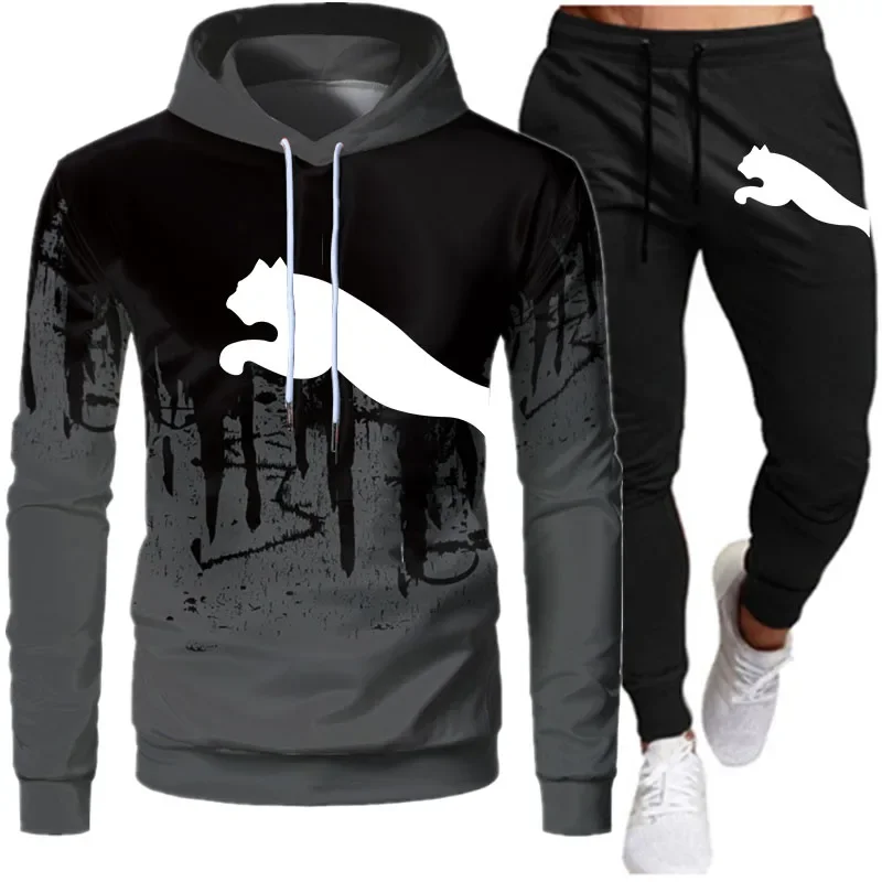 2023 Winter Fall Men's Tracksuit Sweatshirt Set Splash Ink Hoodies + SweatPants 2Pcs Suit Casual Running Fitness Man Sportswear