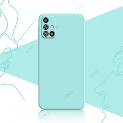 Enhanced Product Title: Premium 360 - Degree Soft Silicone Anti - Fall Mobile Phone Case - Elegant Square Design - Samsung M31S (Light Blue)