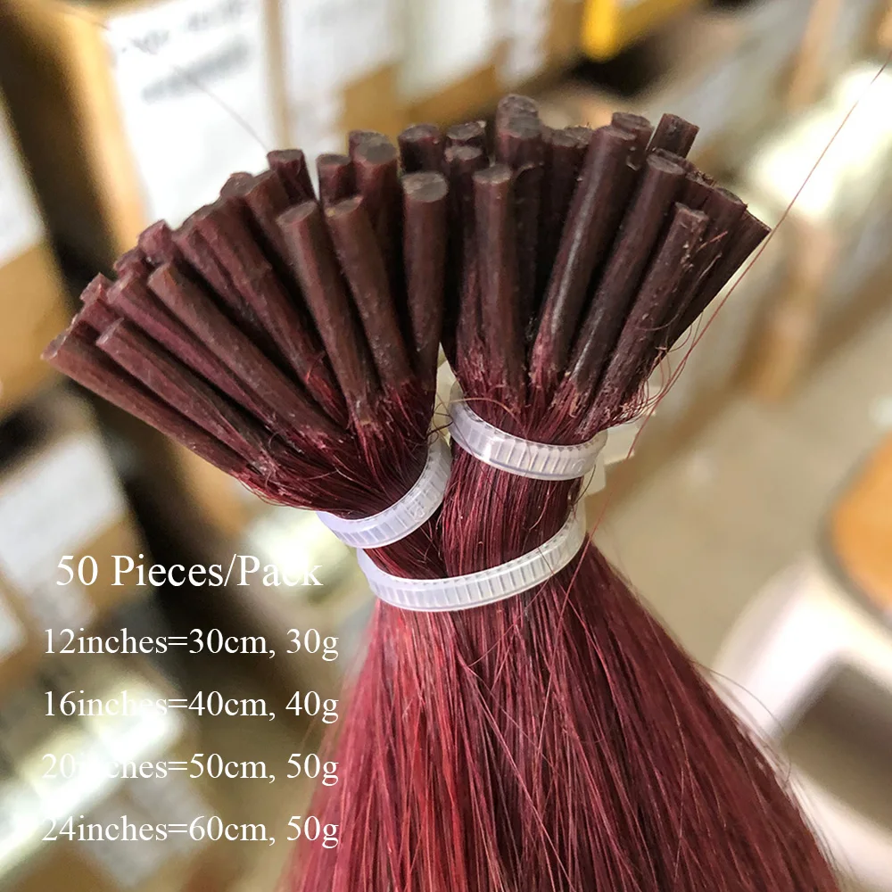Burgundy I Tip Microlink Hair Extensions Real Human Hair 50strand Capsule Keratin Natural Fusion Micro Ring Human Extension